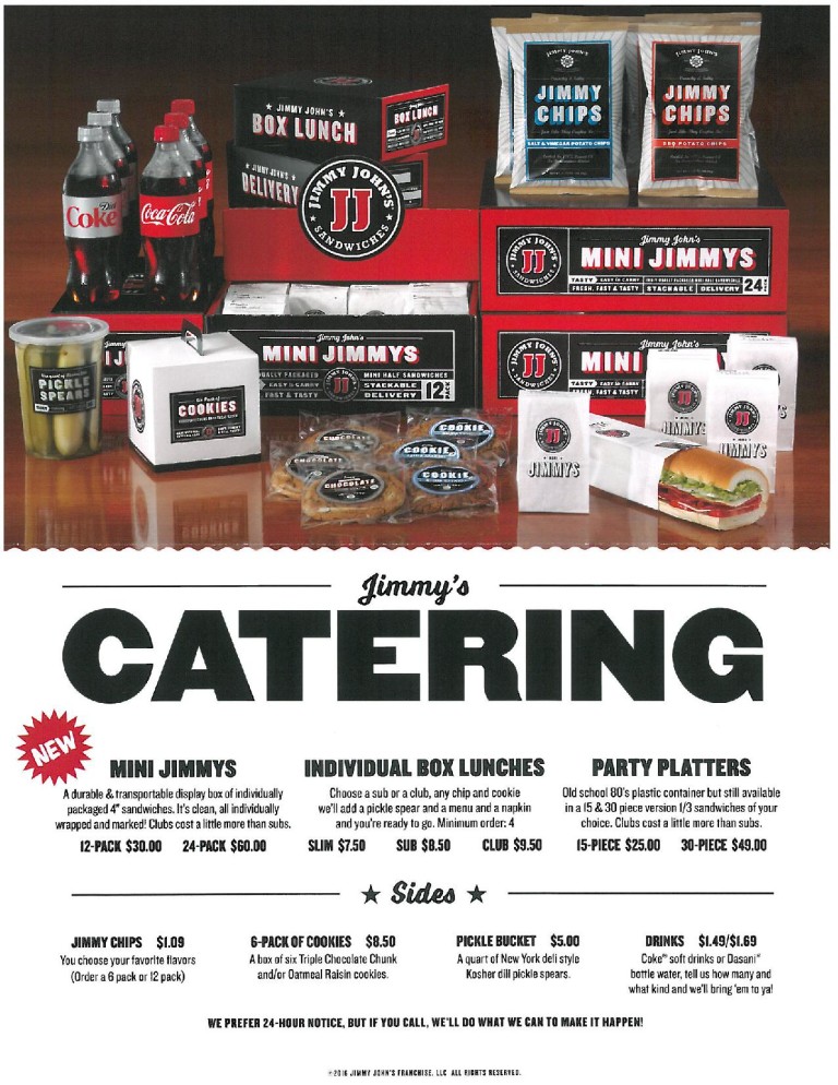 jimmy johns catering menu prices All Catering Menu Prices